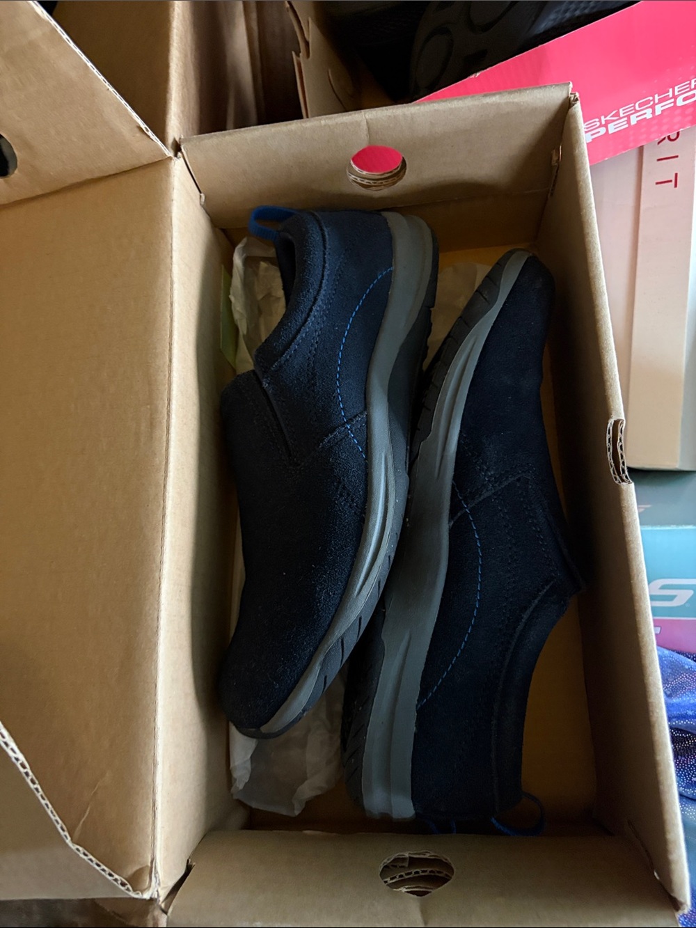 Lands' End Black Slip-On Loafers with Blue Stitching